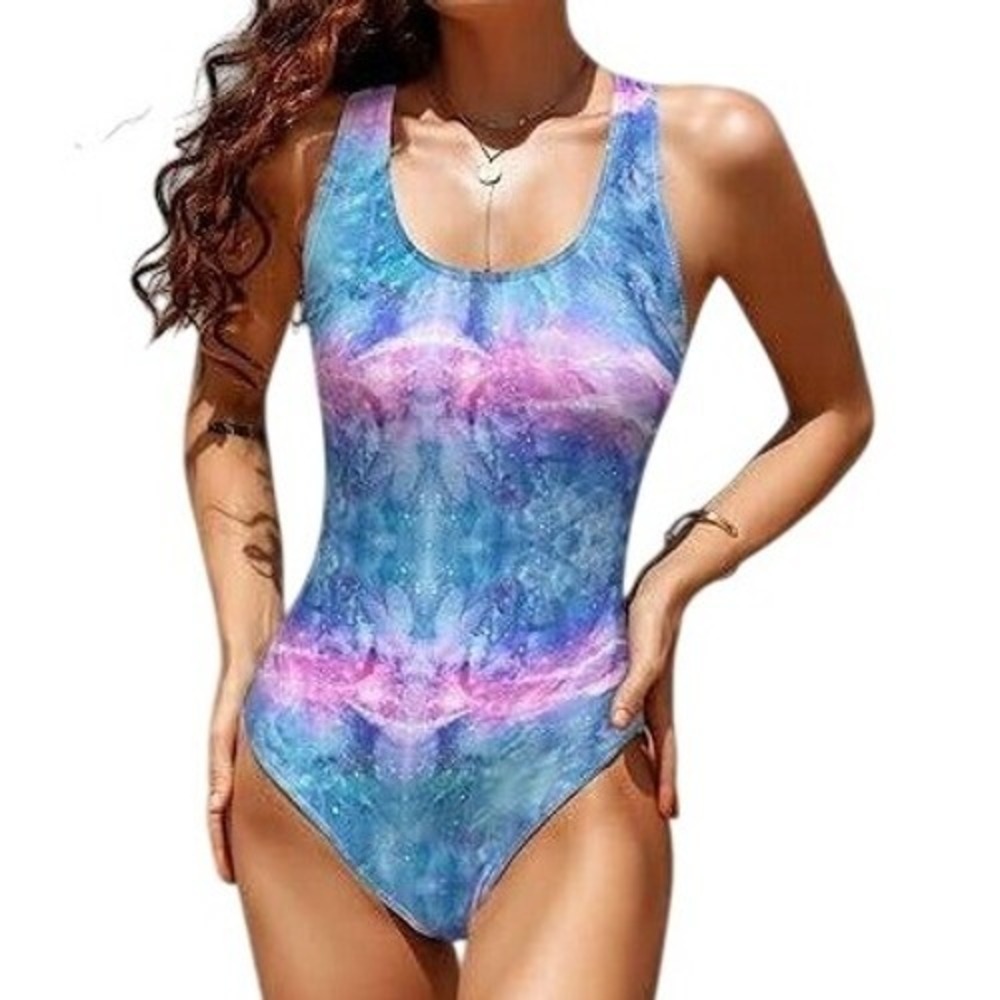 Upopby‎ One Piece Swimsuit Galaxy Print Criss Cross Back US 16